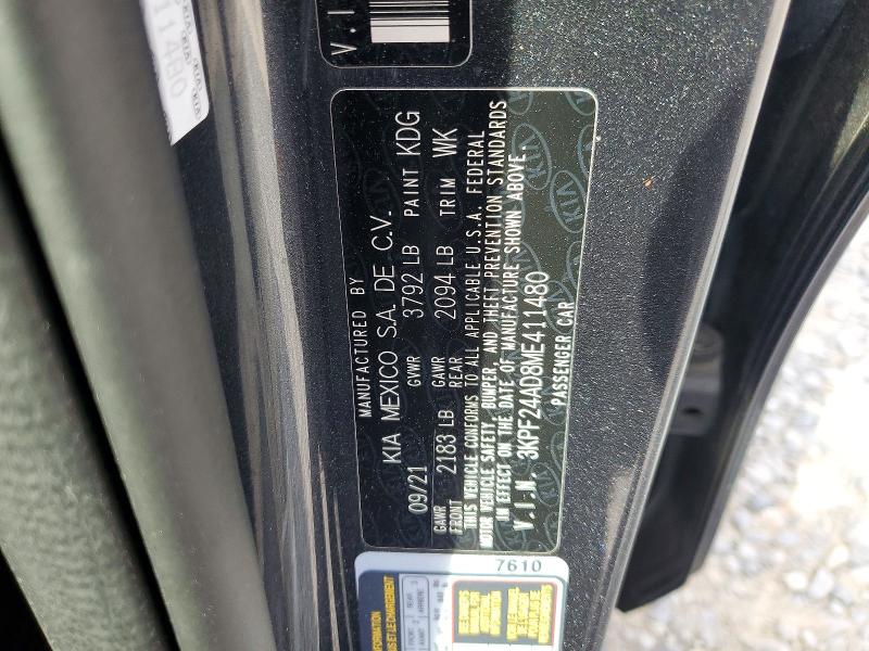 Продажа на аукционе авто 2021 Kia Forte, vin: 3KPF24AD8ME411480, номер лота: 79187245