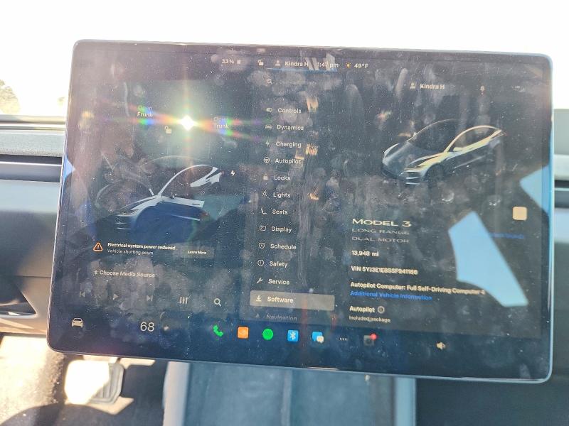2025 Tesla Model 3 მანქანა იყიდება აუქციონზე, vin: 5YJ3E1EB5SF941186, აუქციონის ნომერი: 75807725