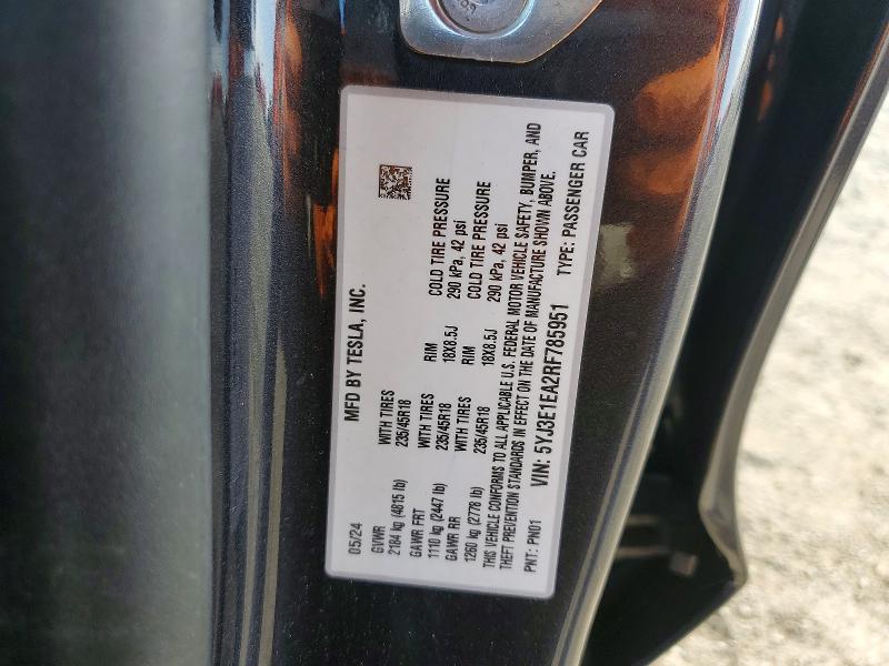 77436475 :رقم المزاد ، 5YJ3E1EA2RF785951 vin ، 2024 Tesla Model 3 مزاد بيع