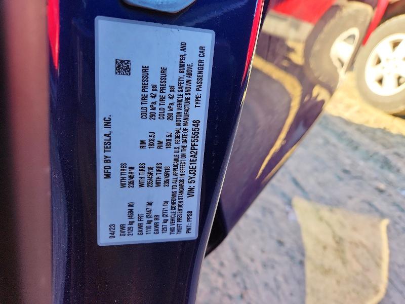 2023 Tesla Model 3 მანქანა იყიდება აუქციონზე, vin: 5YJ3E1EA2PF555548, აუქციონის ნომერი: 76162085