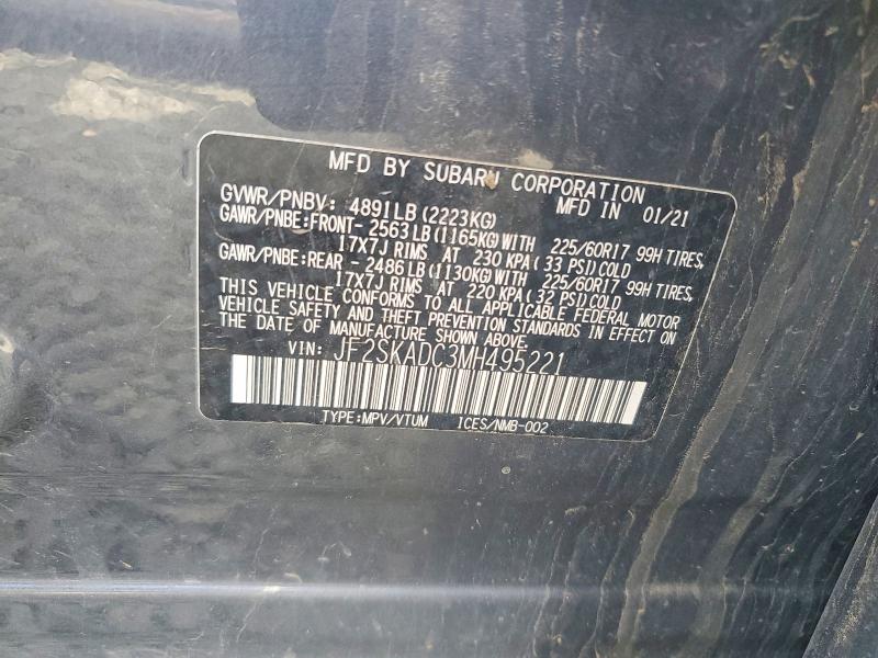79250725 :رقم المزاد ، JF2SKADC3MH495221 vin ، 2021 Subaru Forester مزاد بيع