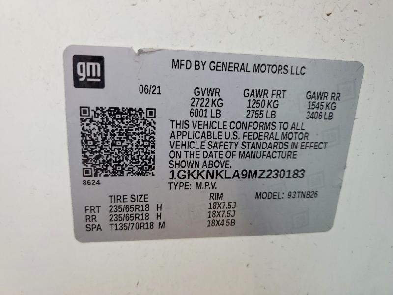 Aukcja sprzedaży 2021 Gmc Acadia, vin: 1GKKNKLA9MZ230183, numer aukcji: 79005075