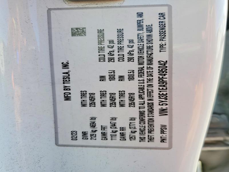 2023 Tesla Model 3 მანქანა იყიდება აუქციონზე, vin: 5YJ3E1EA9PF495042, აუქციონის ნომერი: 76605895