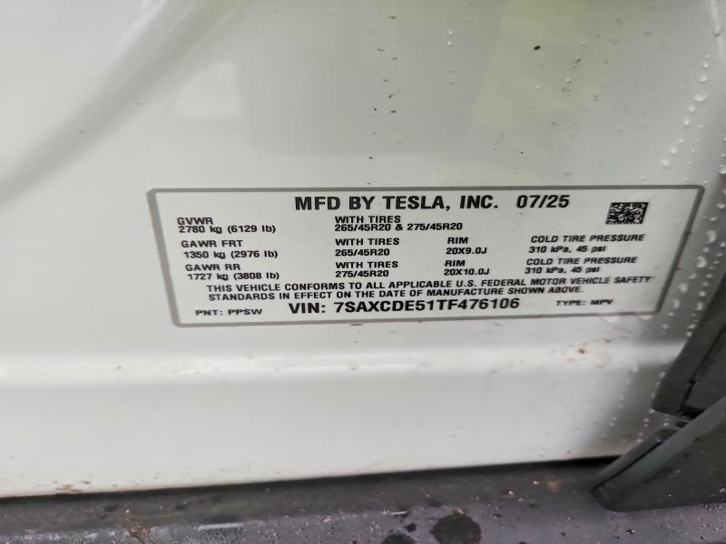 76167595 :رقم المزاد ، 7SAXCDE51TF476106 vin ، 2026 Tesla Model X مزاد بيع