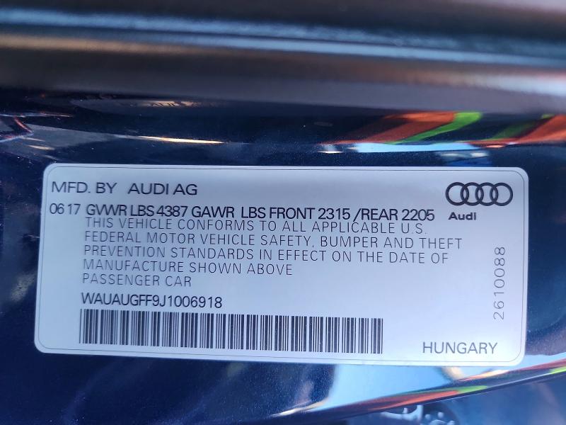 Aukcja sprzedaży 2018 Audi A3, vin: WAUAUGFF9J1006918, numer aukcji: 75905815