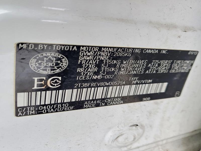 76571985 :رقم المزاد ، 2T3BFREV8DW005254 vin ، 2013 Toyota Rav4 مزاد بيع