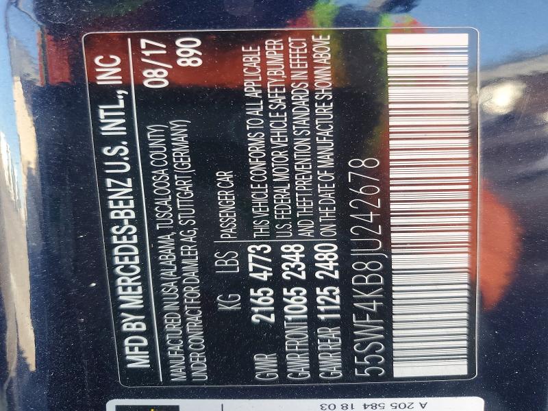 77014725 :رقم المزاد ، 55SWF4KB8JU242678 vin ، 2018 Mercedes-benz C مزاد بيع