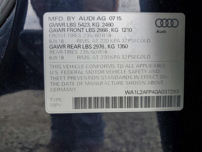 Продажа на аукционе авто 2016 Audi Q5, vin: WA1L2AFP4GA037293, номер лота: 76706295