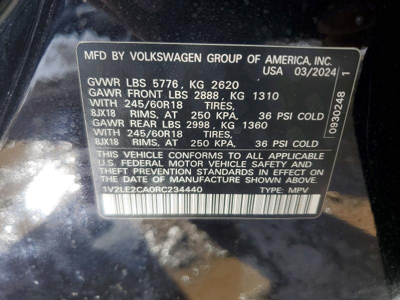 Продажа на аукционе авто 2024 Volkswagen Atlas Cross Sport, vin: 1V2LE2CA0RC234440, номер лота: 78971155