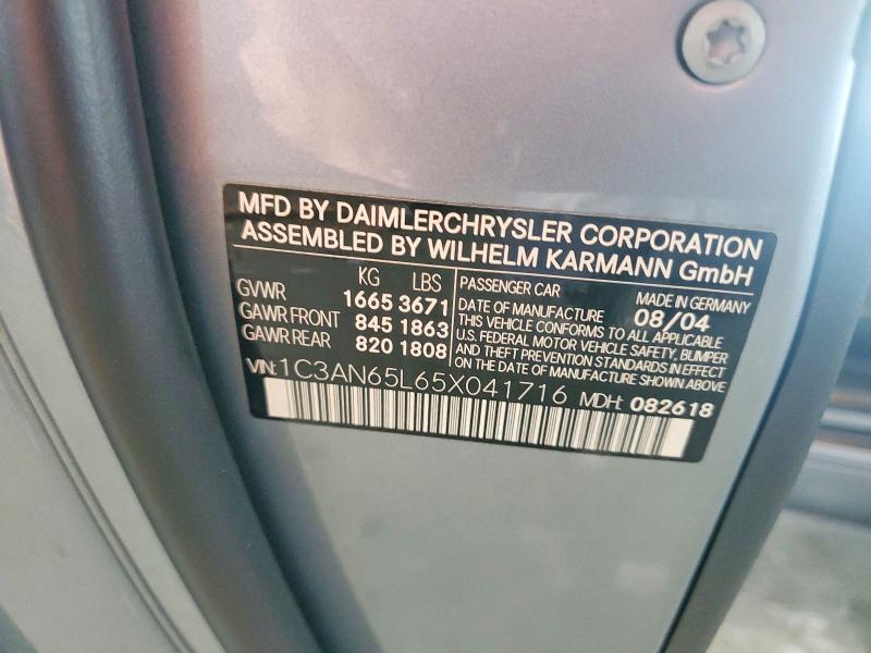 77568865 :رقم المزاد ، 1C3AN65L65X041716 vin ، 2005 Chrysler Crossfire مزاد بيع