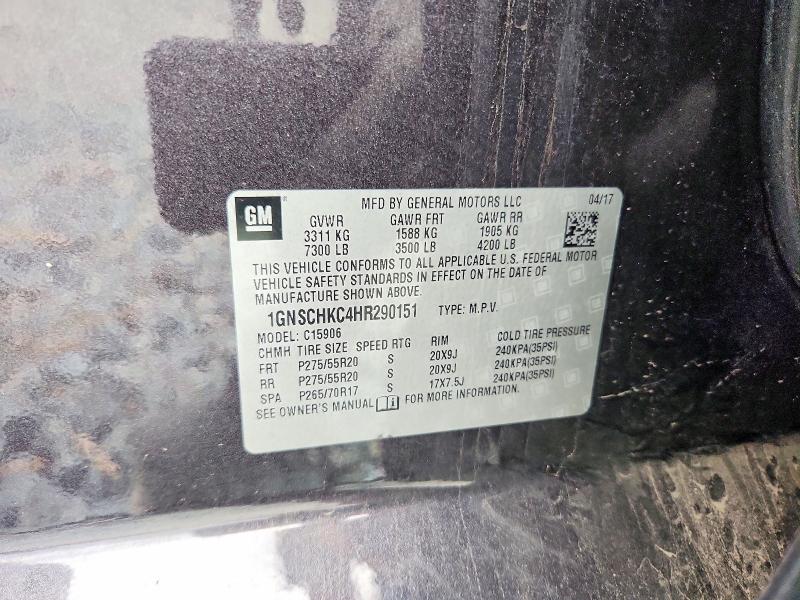 2017 Chevrolet Suburban მანქანა იყიდება აუქციონზე, vin: 1GNSCHKC4HR290151, აუქციონის ნომერი: 77471775