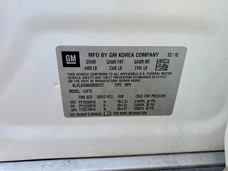 75303965 :رقم المزاد ، KL4CJHSB6GB650757 vin ، 2016 Buick Encore مزاد بيع