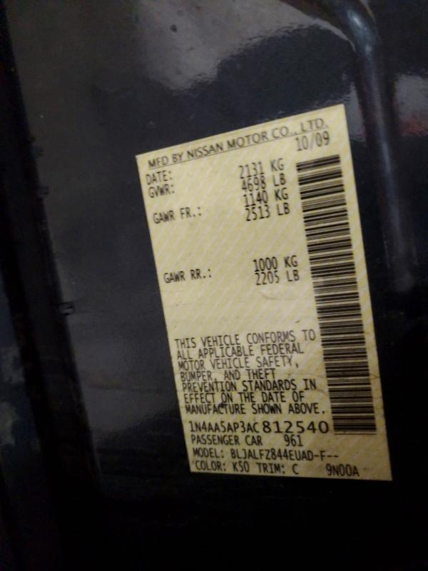 Aukcja sprzedaży 2010 Nissan Maxima, vin: 1N4AA5AP3AC812540, numer aukcji: 77882235