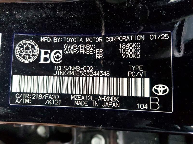 Aukcja sprzedaży 2025 Toyota Corolla, vin: JTNK4MBE5S3244348, numer aukcji: 77920065