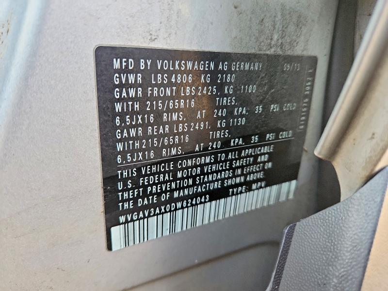 Продажа на аукционе авто 2013 Volkswagen Tiguan, vin: WVGAV3AX0DW624043, номер лота: 77870725