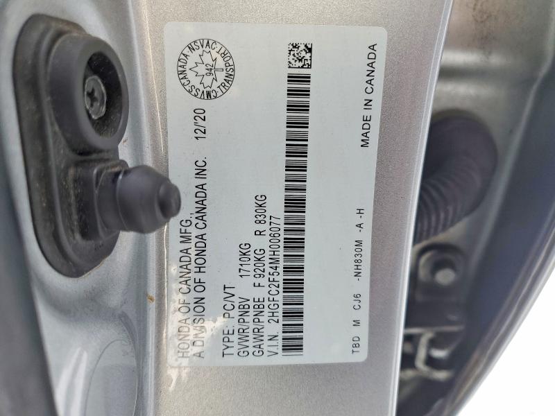 Aukcja sprzedaży 2021 Honda Civic, vin: 2HGFC2F54MH006077, numer aukcji: 74891155