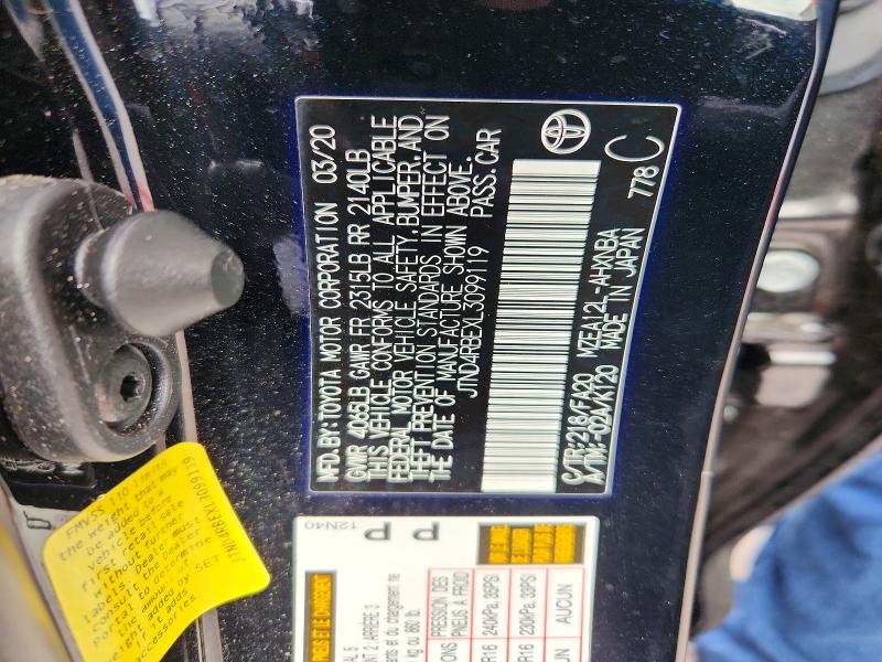 Auction sale of the 2020 Toyota Corolla Hatchback, vin: JTND4RBEXL3099119, lot number: 77831035