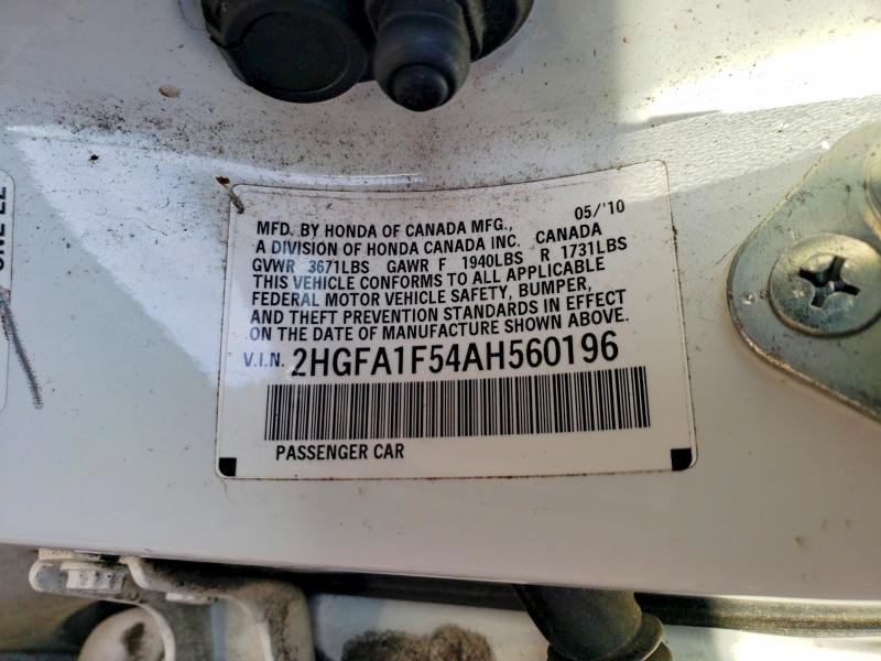 Продаж на аукціоні авто 2010 Honda Civic, vin: 2HGFA1F54AH560196, номер лоту: 75364625