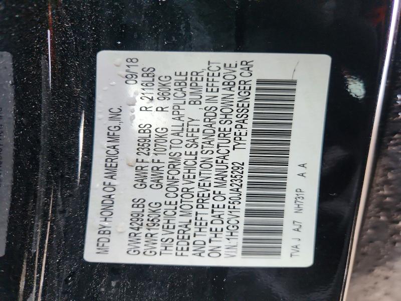 Aukcja sprzedaży 2018 Honda Accord, vin: 1HGCV1F50JA235292, numer aukcji: 76382685