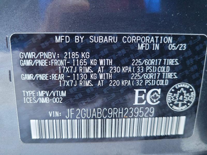 78298295 :رقم المزاد ، JF2GUABC9RH239529 vin ، 2024 Subaru Crosstrek مزاد بيع