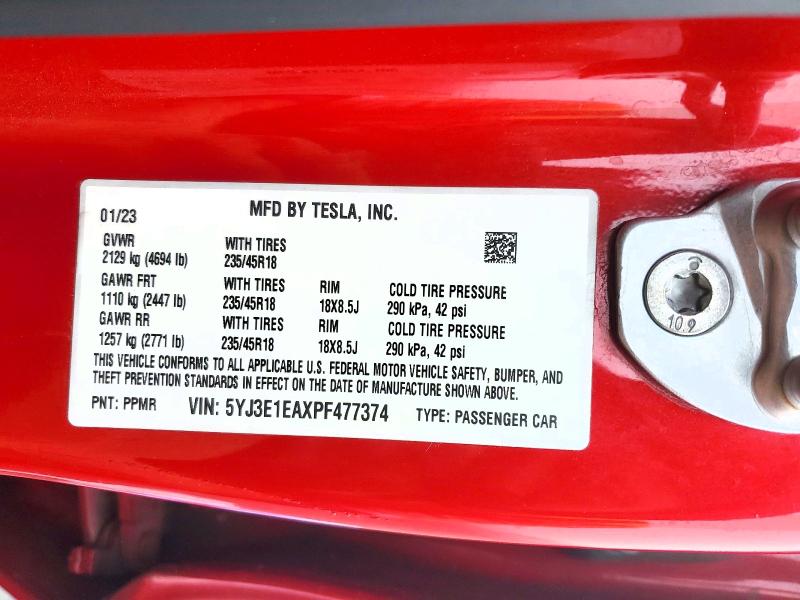 Aukcja sprzedaży 2023 Tesla Model 3, vin: 5YJ3E1EAXPF477374, numer aukcji: 75583555