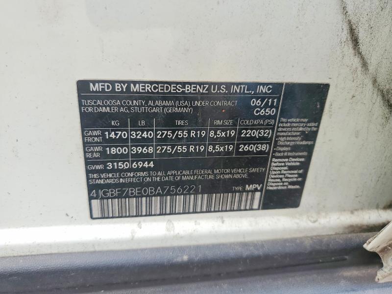 Aukcja sprzedaży 2011 Mercedes-benz Gl, vin: 4JGBF7BE0BA756221, numer aukcji: 77577025