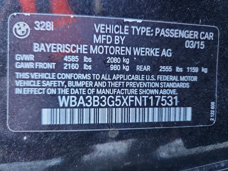 76396445 :رقم المزاد ، WBA3B3G5XFNT17531 vin ، 2015 Bmw 328 مزاد بيع