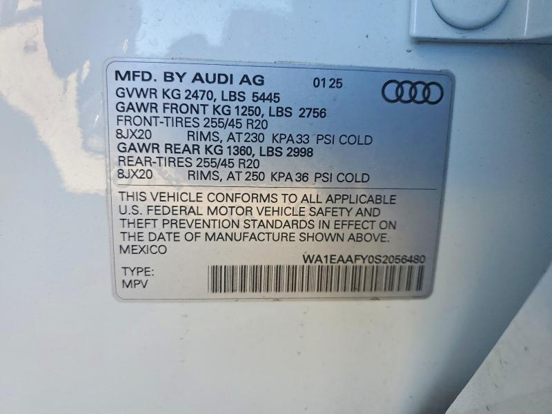 2025 Audi Q5 მანქანა იყიდება აუქციონზე, vin: WA1EAAFY0S2056480, აუქციონის ნომერი: 75642375