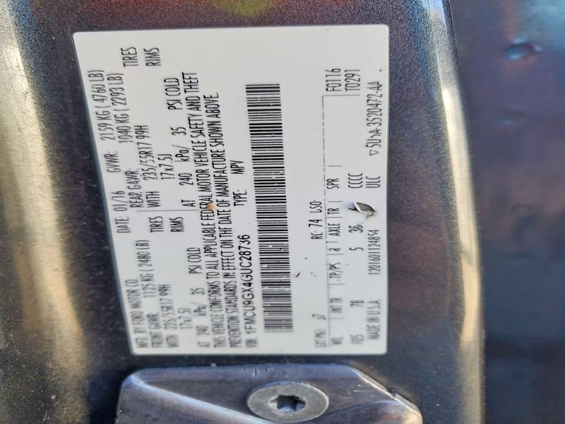 76379785 :رقم المزاد ، 1FMCU9GX4GUC28736 vin ، 2016 Ford Escape مزاد بيع