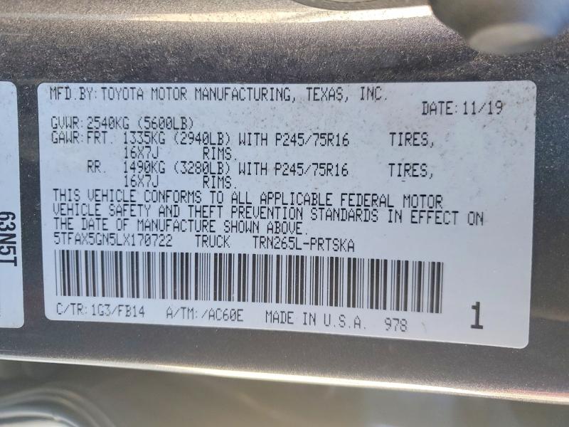 Aukcja sprzedaży 2020 Toyota Tacoma, vin: 5TFAX5GN5LX170722, numer aukcji: 75272445