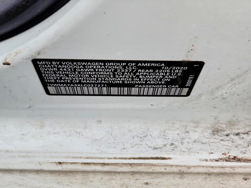 Aukcja sprzedaży 2020 Volkswagen Passat, vin: 1VWMA7A3XLC027271, numer aukcji: 78069755