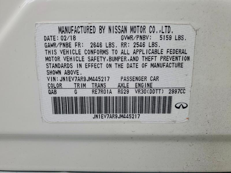 75727465 :رقم المزاد ، JN1EV7AR9JM445217 vin ، 2018 Infiniti Q50 مزاد بيع