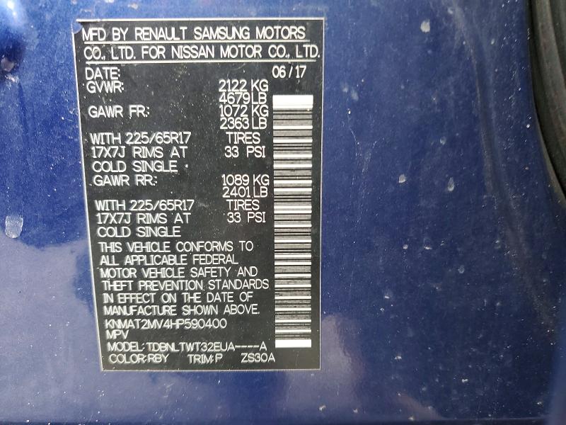 2017 Nissan Rogue მანქანა იყიდება აუქციონზე, vin: KNMAT2MV4HP590400, აუქციონის ნომერი: 79278115