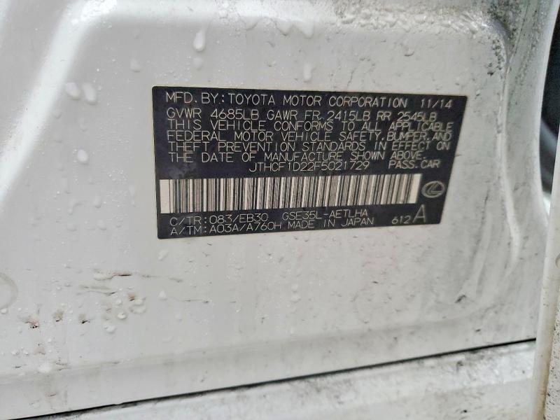 Aukcja sprzedaży 2015 Lexus Is, vin: JTHCF1D22F5021729, numer aukcji: 77895365