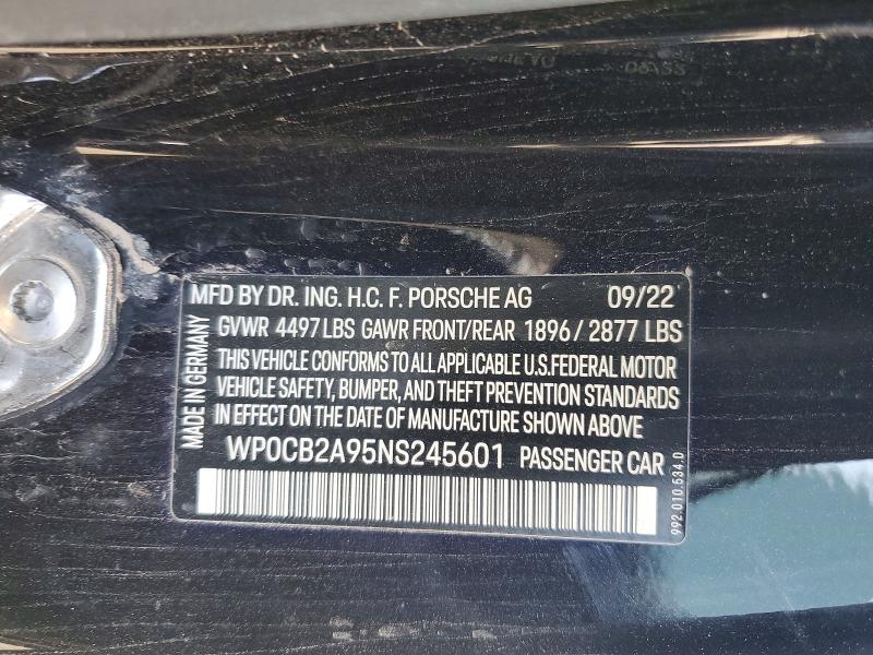78486915 :رقم المزاد ، WP0CB2A95NS245601 vin ، 2022 Porsche 911 مزاد بيع