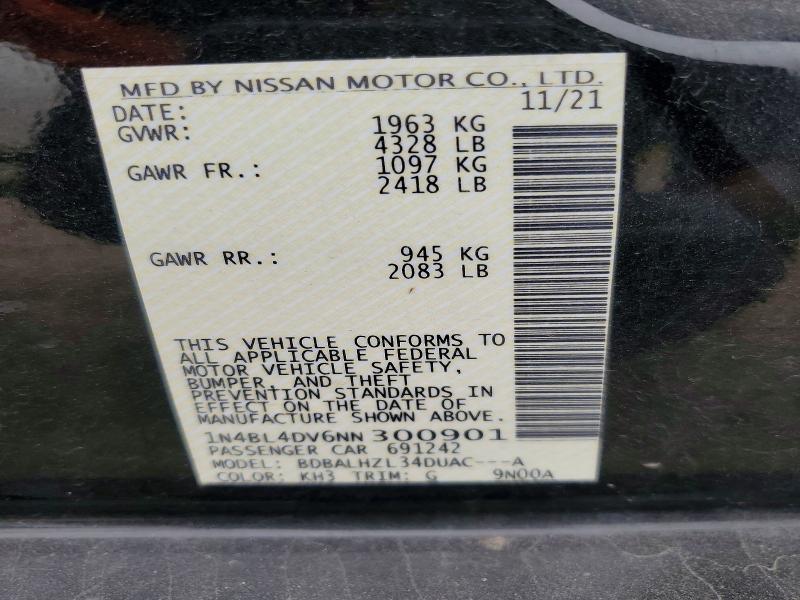 Продажа на аукционе авто 2022 Nissan Altima, vin: 1N4BL4DV6NN300901, номер лота: 77808415