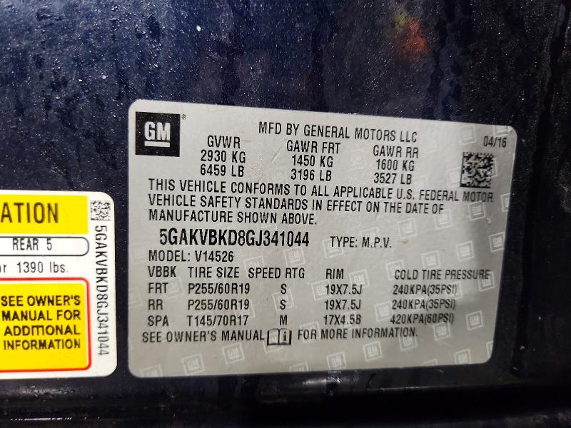 78137955 :رقم المزاد ، 5GAKVBKD8GJ341044 vin ، 2016 Buick Enclave مزاد بيع
