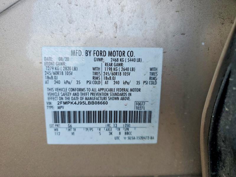 Продаж на аукціоні авто 2020 Ford Edge, vin: 2FMPK4J95LBB08660, номер лоту: 75823795