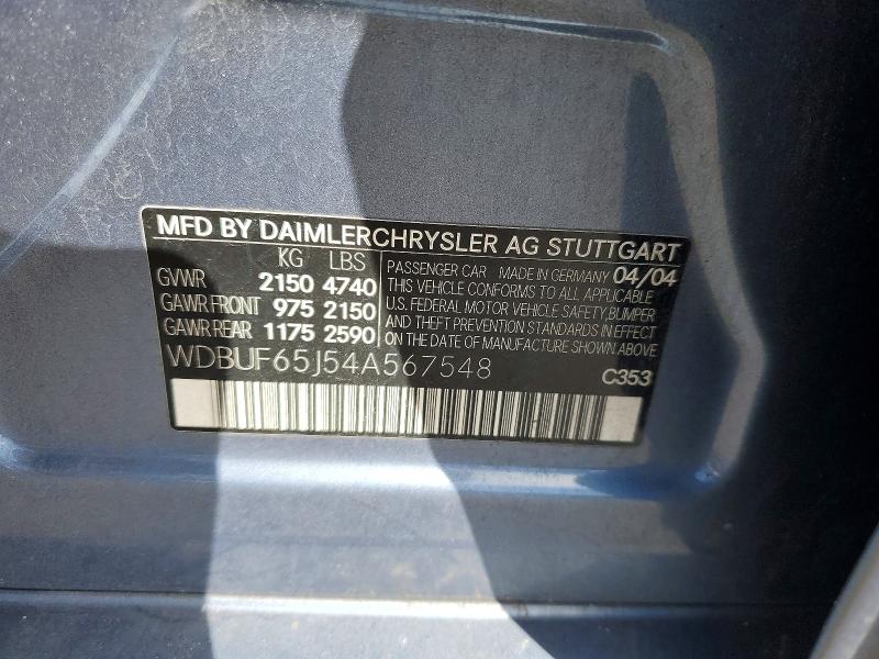 2004 Mercedes-benz E მანქანა იყიდება აუქციონზე, vin: WDBUF65J54A567548, აუქციონის ნომერი: 78475495