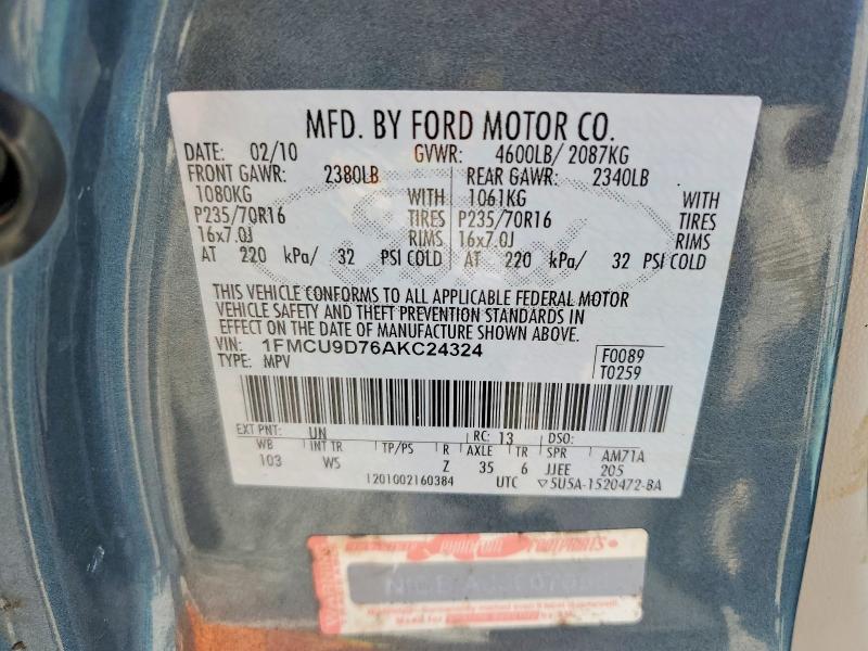 Aukcja sprzedaży 2010 Ford Escape, vin: 1FMCU9D76AKC24324, numer aukcji: 78052145