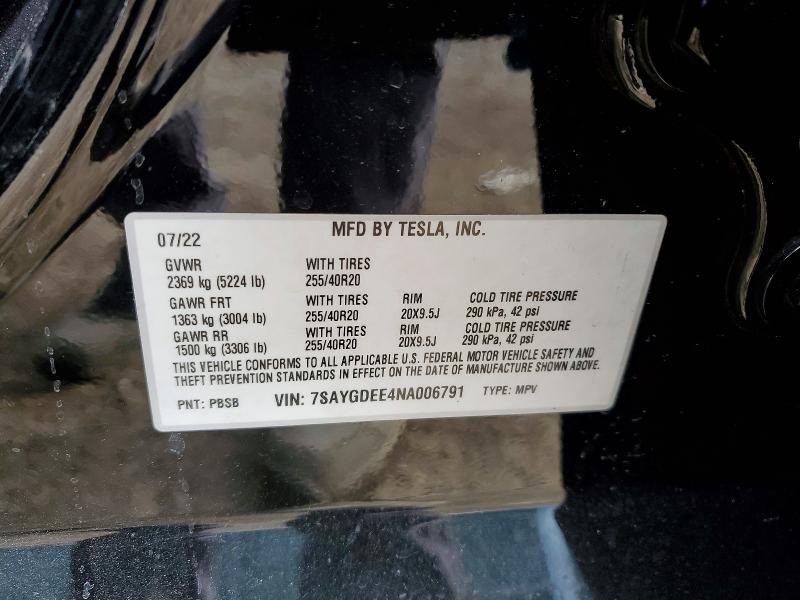 Продаж на аукціоні авто 2022 Tesla Model Y, vin: 7SAYGDEE4NA006791, номер лоту: 77283125