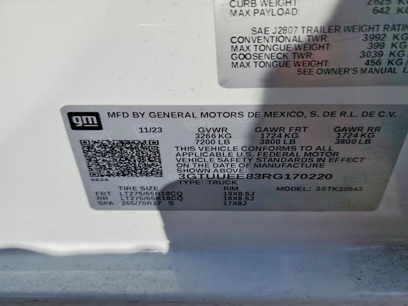 Продаж на аукціоні авто 2024 Gmc Sierra, vin: 3GTUUEE83RG170220, номер лоту: 78703525