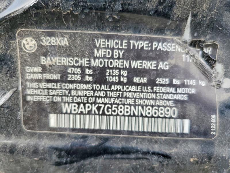 2011 Bmw 328 მანქანა იყიდება აუქციონზე, vin: WBAPK7G58BNN86890, აუქციონის ნომერი: 77120995