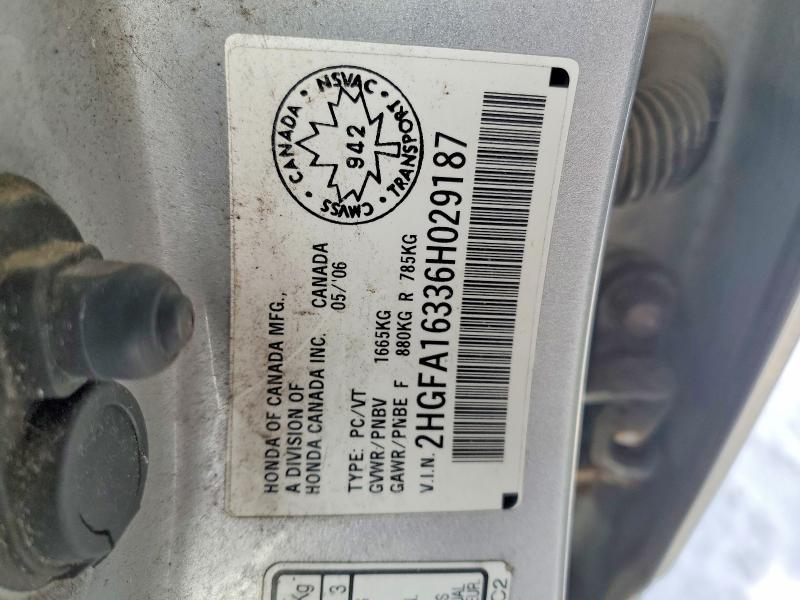 Aukcja sprzedaży 2006 Honda Civic, vin: 2HGFA16336H029187, numer aukcji: 78086635