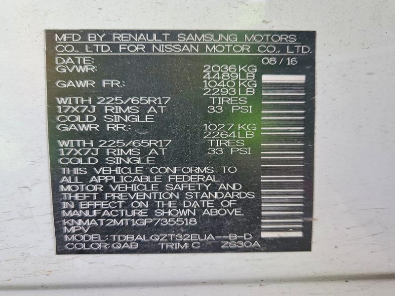 Aukcja sprzedaży 2016 Nissan Rogue, vin: KNMAT2MT1GP735518, numer aukcji: 74823485