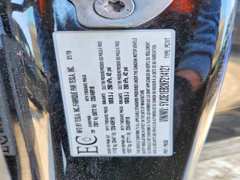 79271945 :رقم المزاد ، 5YJ3E1EB2KF214121 vin ، 2019 Tesla Model 3 مزاد بيع