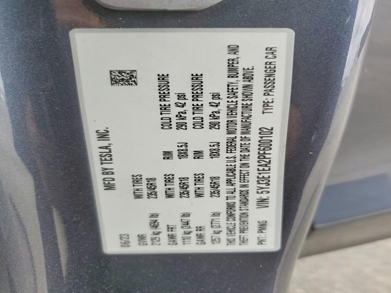 78057905 :رقم المزاد ، 5YJ3E1EA2PF600102 vin ، 2023 Tesla Model 3 مزاد بيع