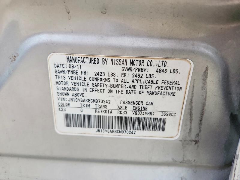 78897075 :رقم المزاد ، JN1CV6AR8CM970242 vin ، 2012 Infiniti G37 Sedan مزاد بيع