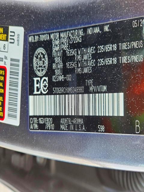 2021 Toyota Highlander მანქანა იყიდება აუქციონზე, vin: 5TDGBRCHXMS048980, აუქციონის ნომერი: 76603875