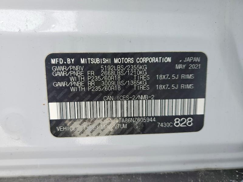 Aukcja sprzedaży 2022 Mitsubishi Outlander, vin: JA4J4TA86NZ605944, numer aukcji: 76008545